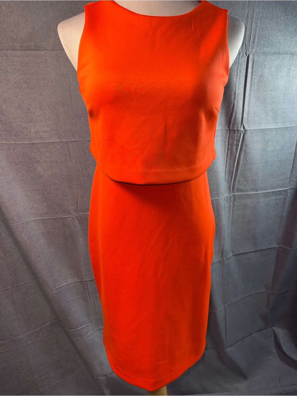 1558-Metaphor Bright Orange Sleeveless Shift Dress